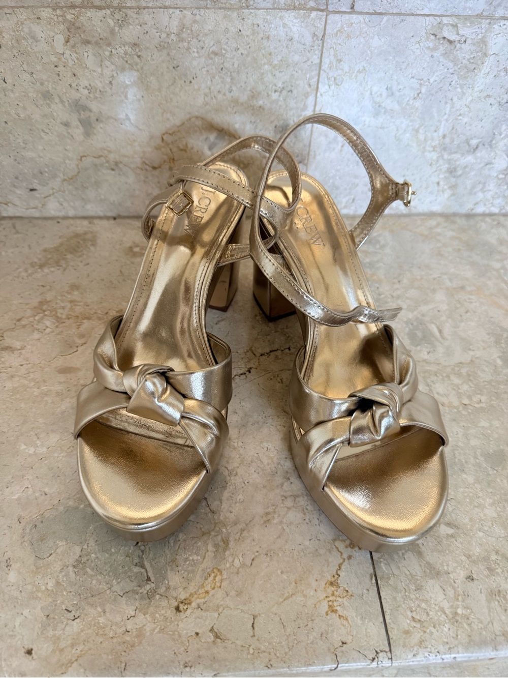 J.Crew Gold Platform Heels | Size 7.5 | Metallic Knotted Sandals | Block Heel